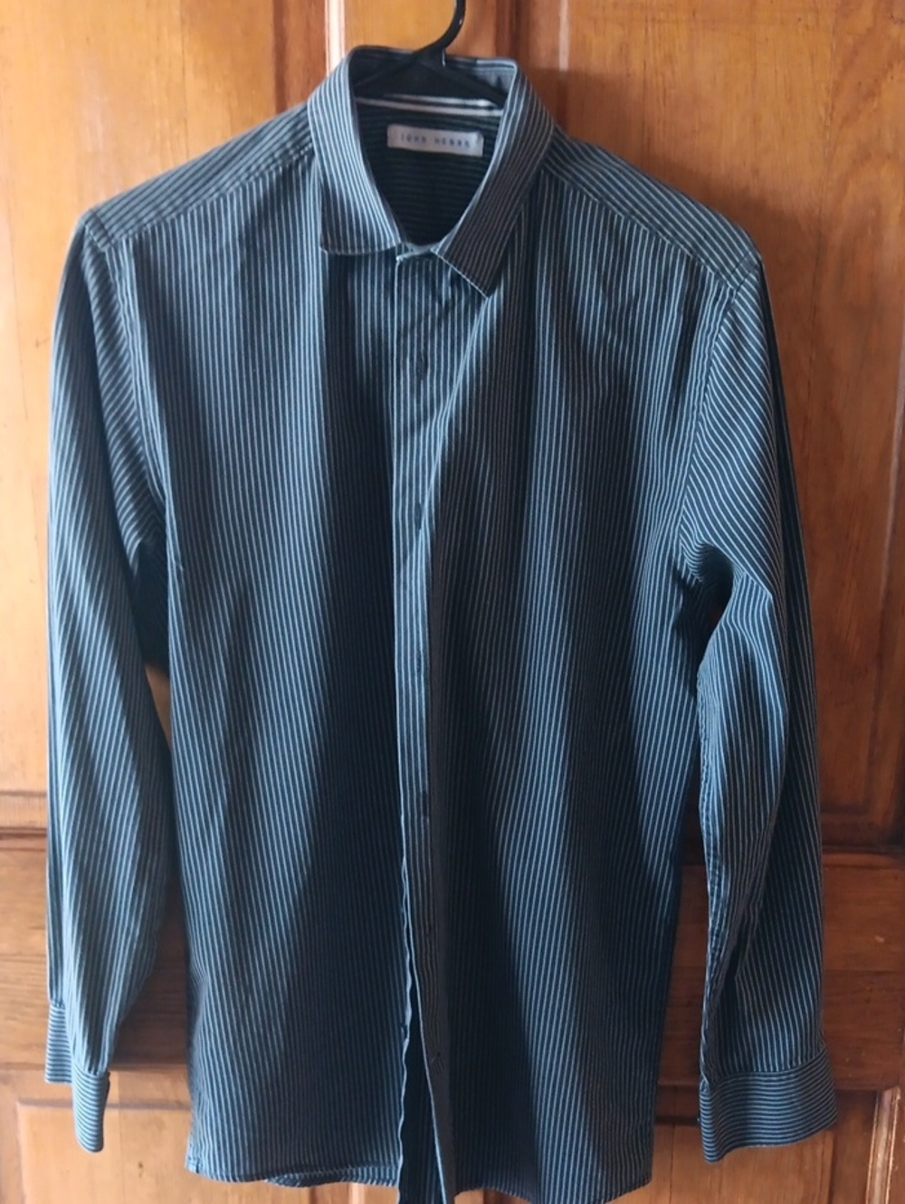 Men's Black Pinstripe Dress Shirt - Classic Collared Long Sleeve